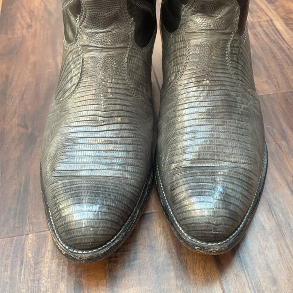 Nocona Gray Cowboy Western Boots Gray Teju Lizard & Leather Men's size 8.5 EE - Picture 4 of 15
